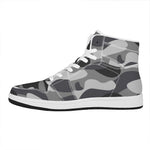 Grey And White Camouflage Print High Top Leather Sneakers