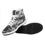 Grey And White Camouflage Print High Top Leather Sneakers