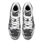 Grey And White Camouflage Print High Top Leather Sneakers