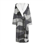 Grey And White Camouflage Print Hooded Bathrobe