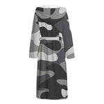 Grey And White Camouflage Print Hooded Bathrobe