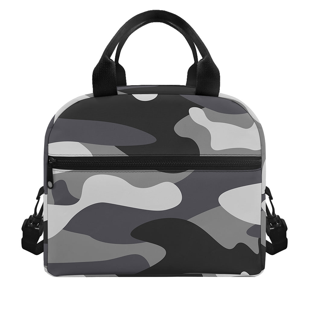 Grey And White Camouflage Print Insulated Lunch Bag