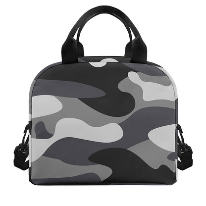 Grey And White Camouflage Print Insulated Lunch Bag