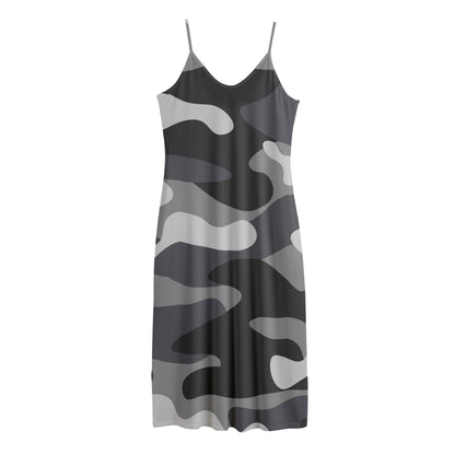 Grey And White Camouflage Print Jersey Midi Cami Dress