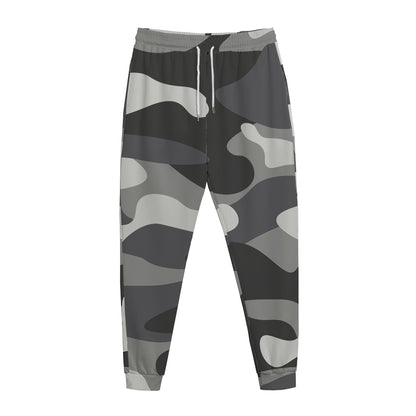 Grey And White Camouflage Print Jogger Pants