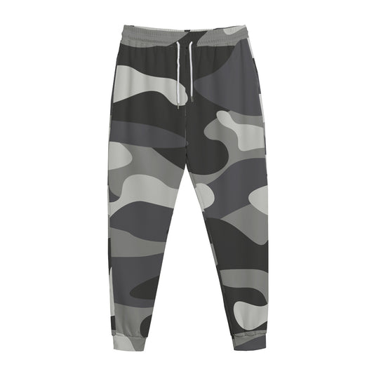 Grey And White Camouflage Print Jogger Pants