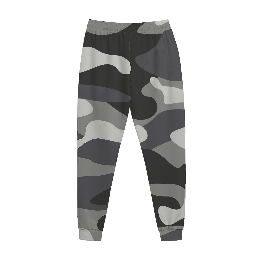 Grey And White Camouflage Print Jogger Pants