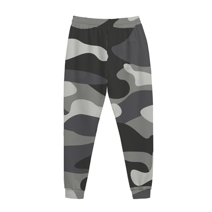 Grey And White Camouflage Print Jogger Pants