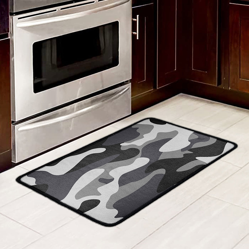 Grey And White Camouflage Print Kitchen Mat