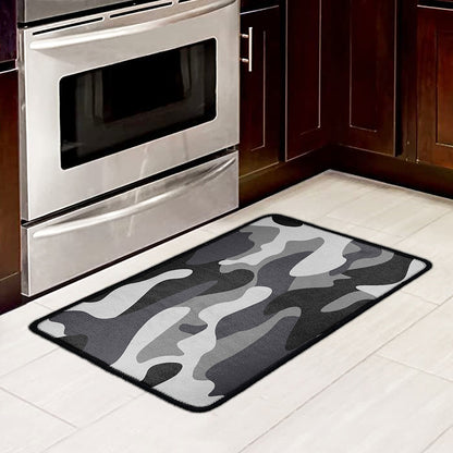 Grey And White Camouflage Print Kitchen Mat