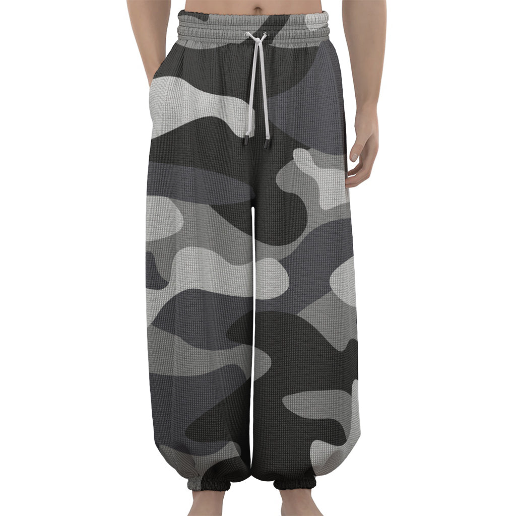 Grey And White Camouflage Print Lantern Pants