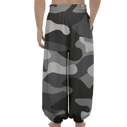 Grey And White Camouflage Print Lantern Pants