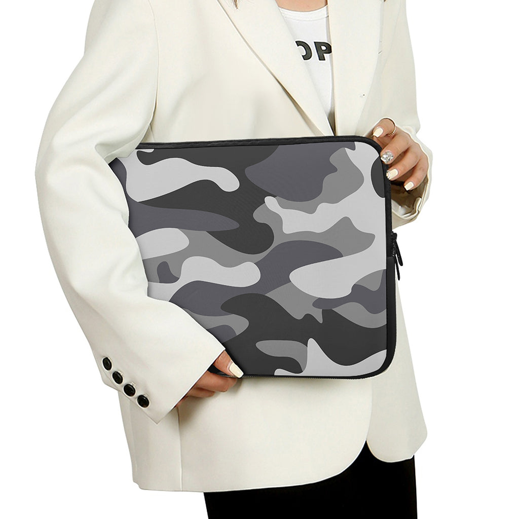 Grey And White Camouflage Print Laptop Sleeve