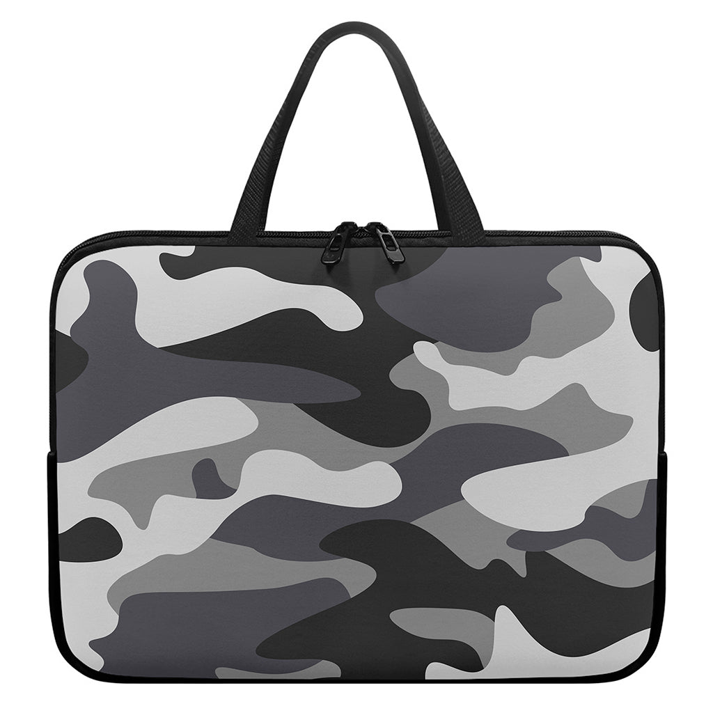 Grey And White Camouflage Print Laptop Sleeve With Handle
