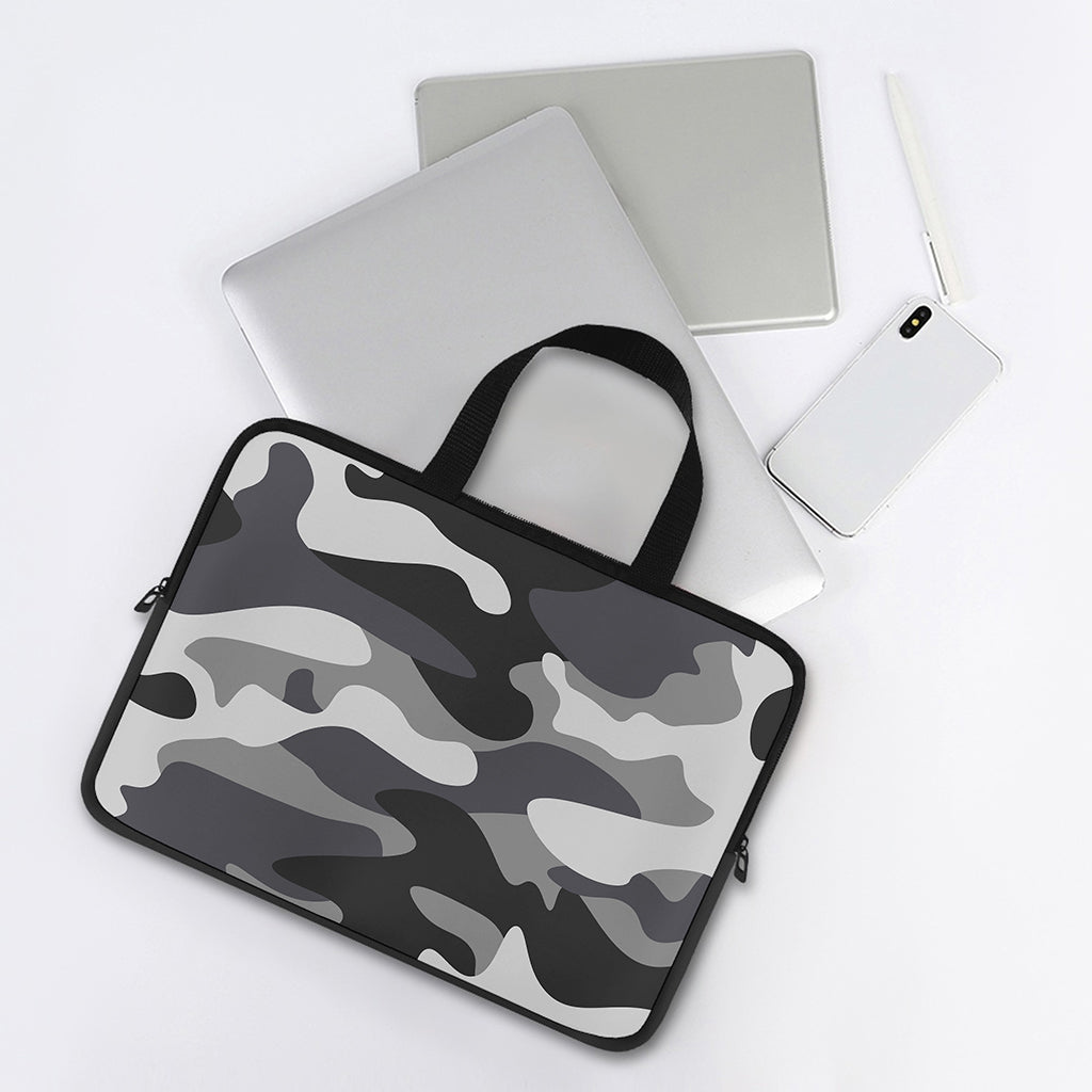 Grey And White Camouflage Print Laptop Sleeve With Handle