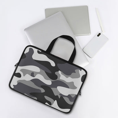 Grey And White Camouflage Print Laptop Sleeve With Handle