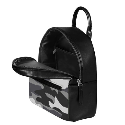 Grey And White Camouflage Print Leather Backpack