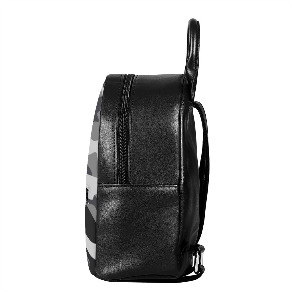 Grey And White Camouflage Print Leather Backpack