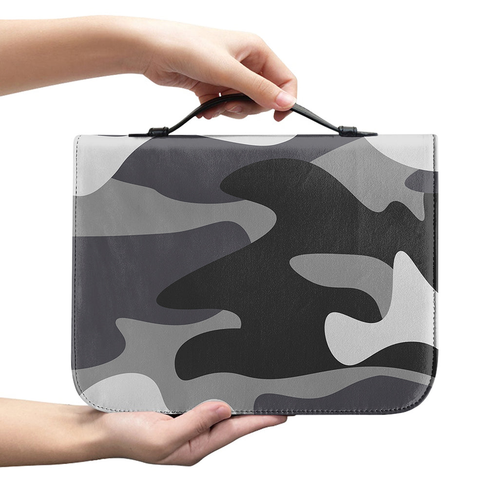 Grey And White Camouflage Print Leather Bible Cover