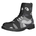Grey And White Camouflage Print Lace-Up Boots