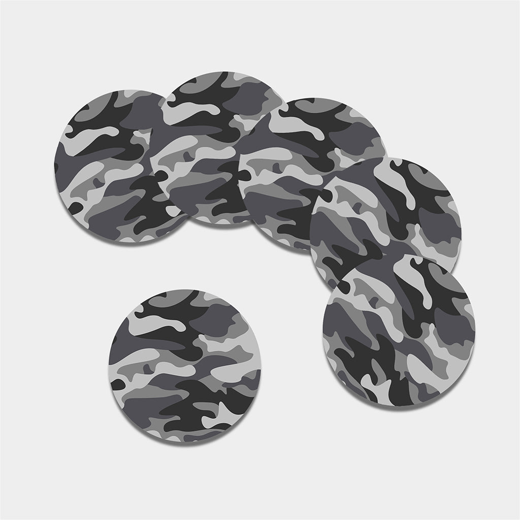 Grey And White Camouflage Print Leather Coaster Set
