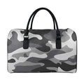 Grey And White Camouflage Print Leather Duffel Bag