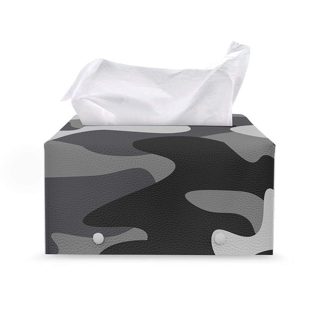 Grey And White Camouflage Print Leather Tissue Box Cover