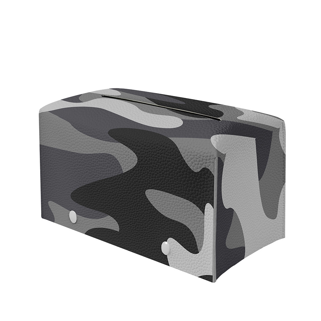 Grey And White Camouflage Print Leather Tissue Box Cover