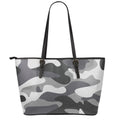 Grey And White Camouflage Print Leather Tote Bag With Zipper