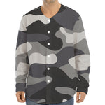 Grey And White Camouflage Print Long Sleeve Baseball Jersey