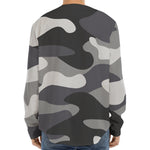 Grey And White Camouflage Print Long Sleeve Baseball Jersey