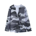 Grey And White Camouflage Print Long Sleeve Short Coat