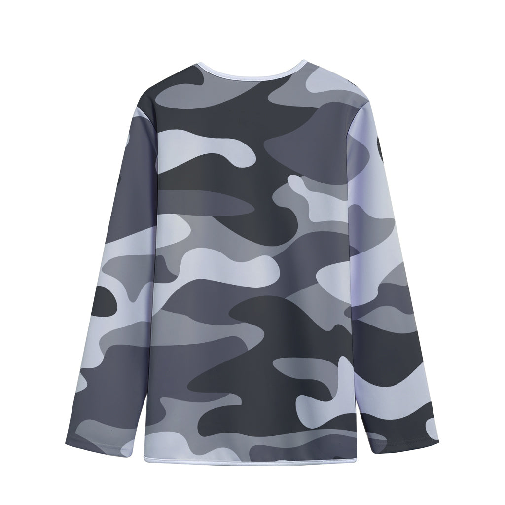 Grey And White Camouflage Print Long Sleeve Short Coat