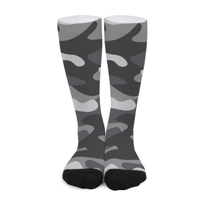 Grey And White Camouflage Print Long Socks
