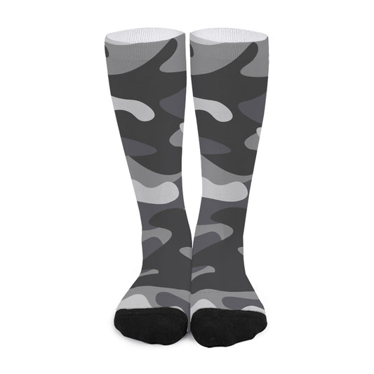 Grey And White Camouflage Print Long Socks
