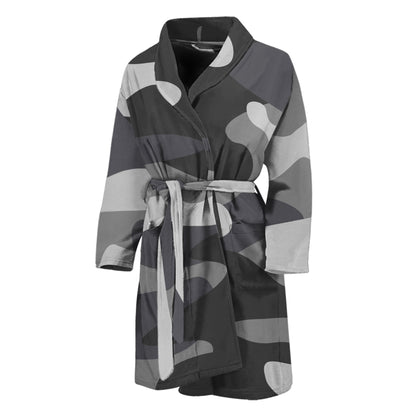 Grey And White Camouflage Print Men's Bathrobe