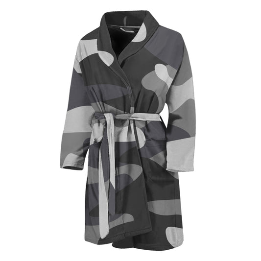 Grey And White Camouflage Print Men's Bathrobe