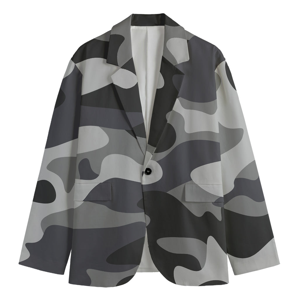 Grey And White Camouflage Print Men's Blazer