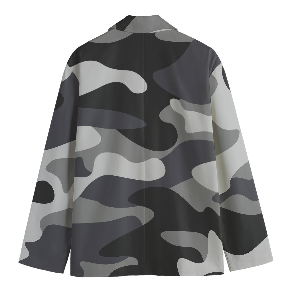 Grey And White Camouflage Print Men's Blazer
