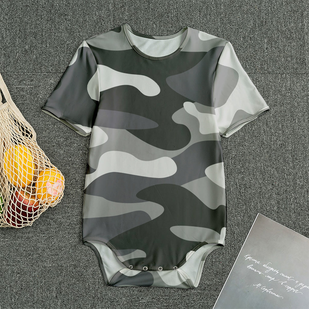 Grey And White Camouflage Print Men's Bodysuit