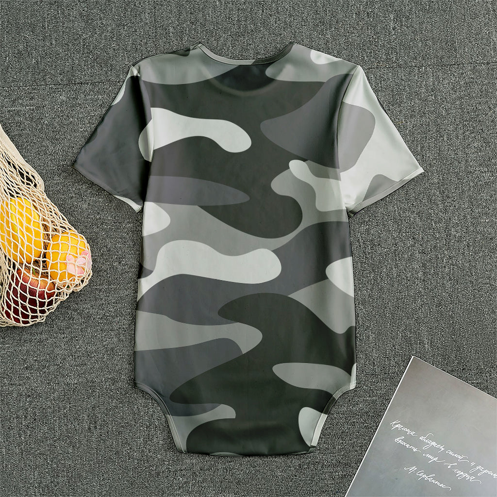 Grey And White Camouflage Print Men's Bodysuit