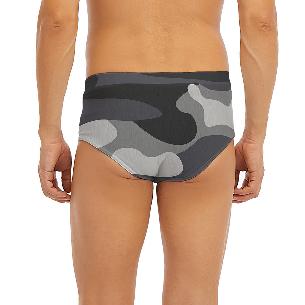 Grey And White Camouflage Print Men's Briefs