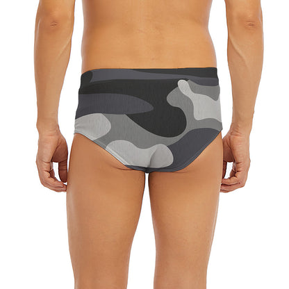 Grey And White Camouflage Print Men's Briefs