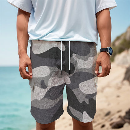 Grey And White Camouflage Print Men's Cargo Shorts