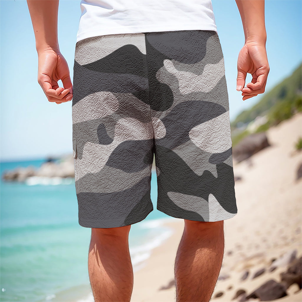 Grey And White Camouflage Print Men's Cargo Shorts