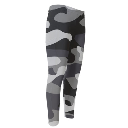 Grey And White Camouflage Print Men's Compression Pants