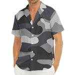Grey And White Camouflage Print Men's Deep V-Neck Shirt