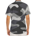 Grey And White Camouflage Print Men's Deep V-Neck Shirt