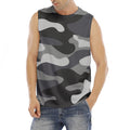 Grey And White Camouflage Print Men's Fitness Tank Top