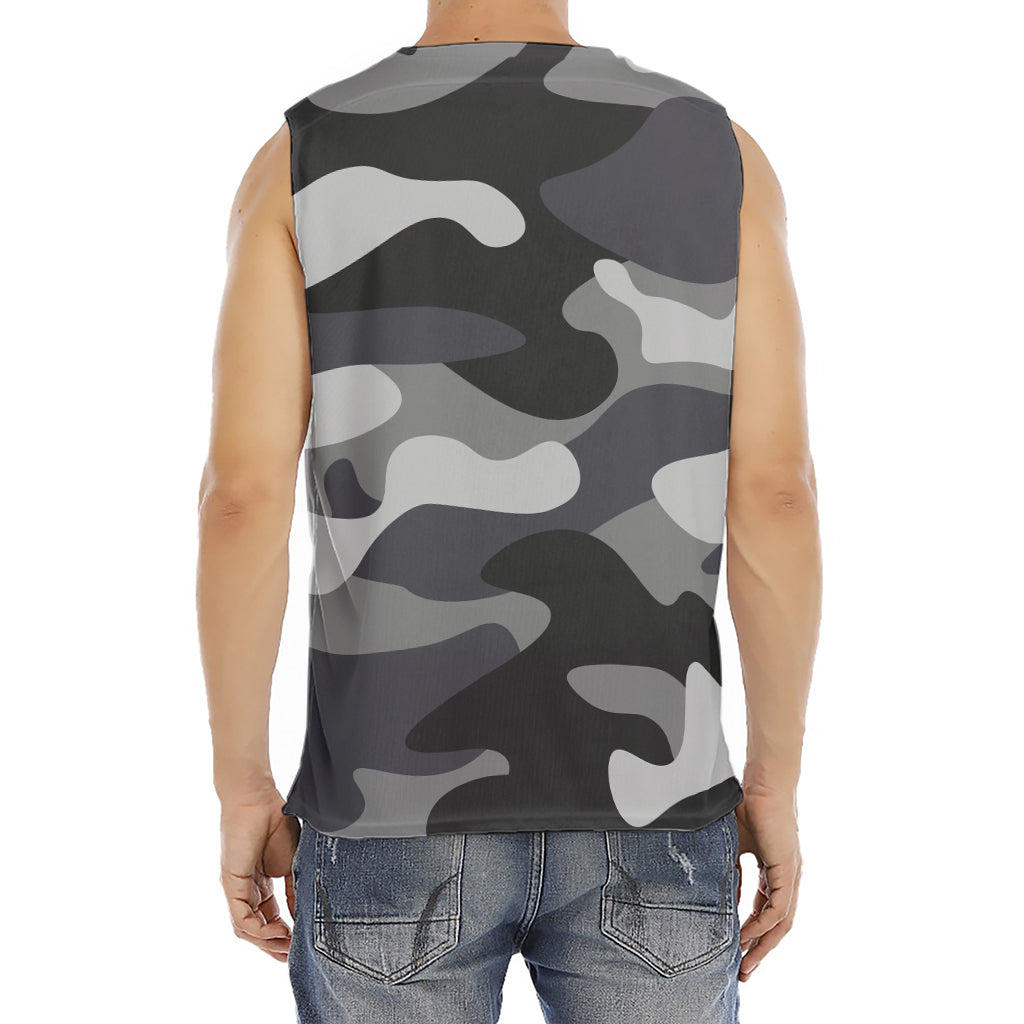 Grey And White Camouflage Print Men's Fitness Tank Top